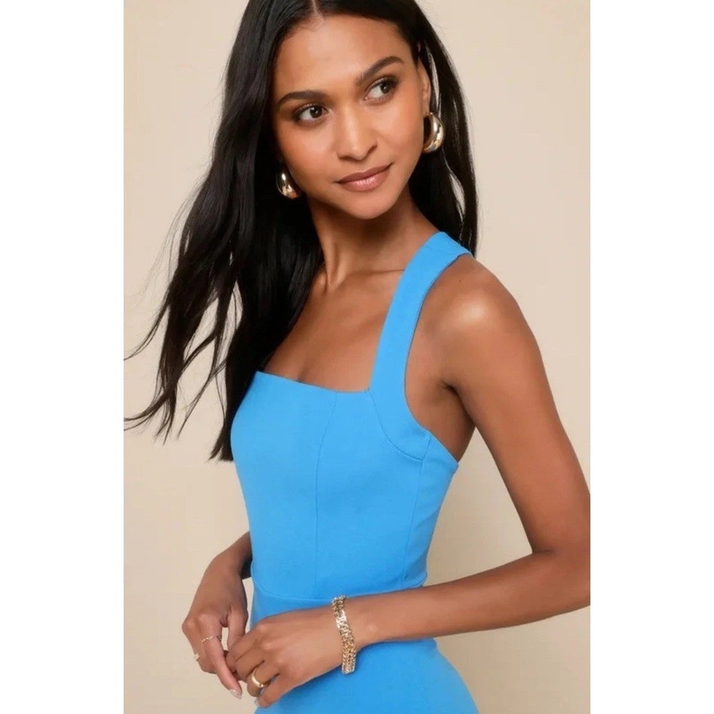 NWT Lulus Glamorous Dedication Blue Wide Leg Square Neck Jumpsuit Women's Small - Picture 3 of 13